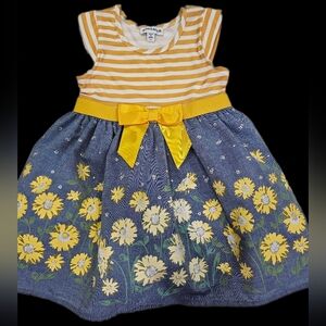 Max & Daisy Striped Yellow and Blue Floral Kids Dress